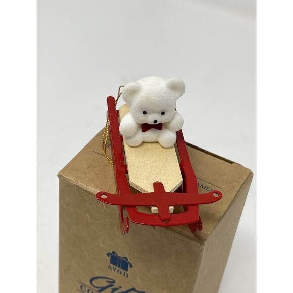 Avon Gift Collection New in Box Teddy Bear on Sled Christmase Ordainmen - Picture 5 of 7